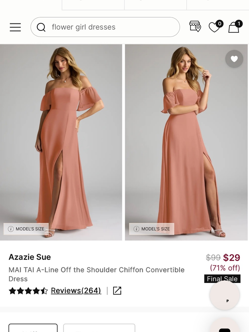 Azazie Mai Tai Mauve Off-the-Shoulder Chiffon Convertible Gown